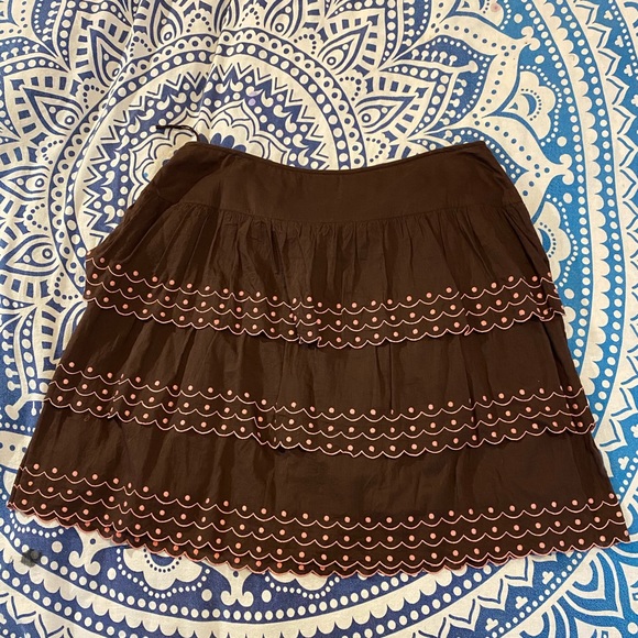 ANTHRO!💚👗ANTHROPOLOGIE IPSA BROWN A LINE SKIRT👗💚11/12 21” PINK EMBROIDERY - Picture 4 of 10